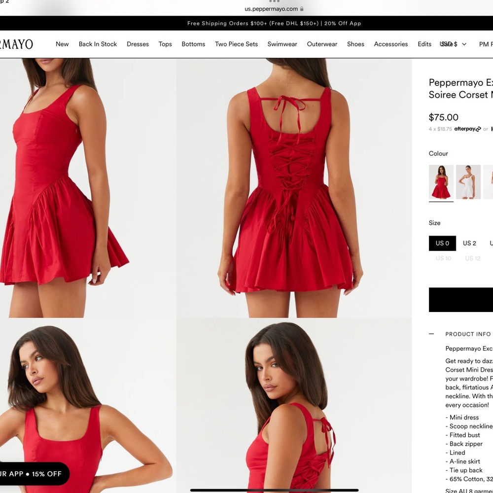 Peppermayo Corset Mini Dress (Size : 6)